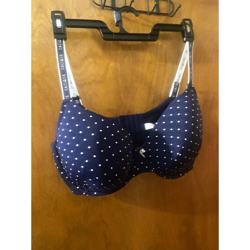 Cacique Lane Bryant Size 38F Blue/White Polka Dot Underwire T-Shirt Bra